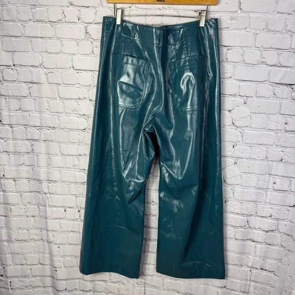 Anthropologie Colette Faux Patent Leather Wide-Leg Pants Teal Size 32 - Picture 5 of 9